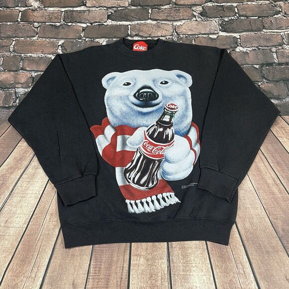Vintage 1995 Coca Cola Coke Soda Polar Bear Crewneck Sweatshirt Sz L Retro USA - Picture 2 of 14